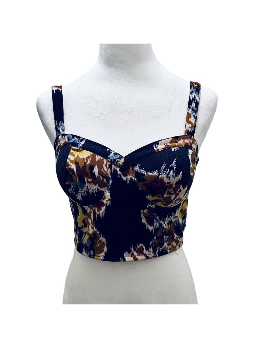 Band of Gypsies Black Brown Floral Padded Corset Crop Top S